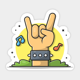 Hand Metal Rock with Music Notes and Tune Music Cartoon Vector Icon Illustration Sticker